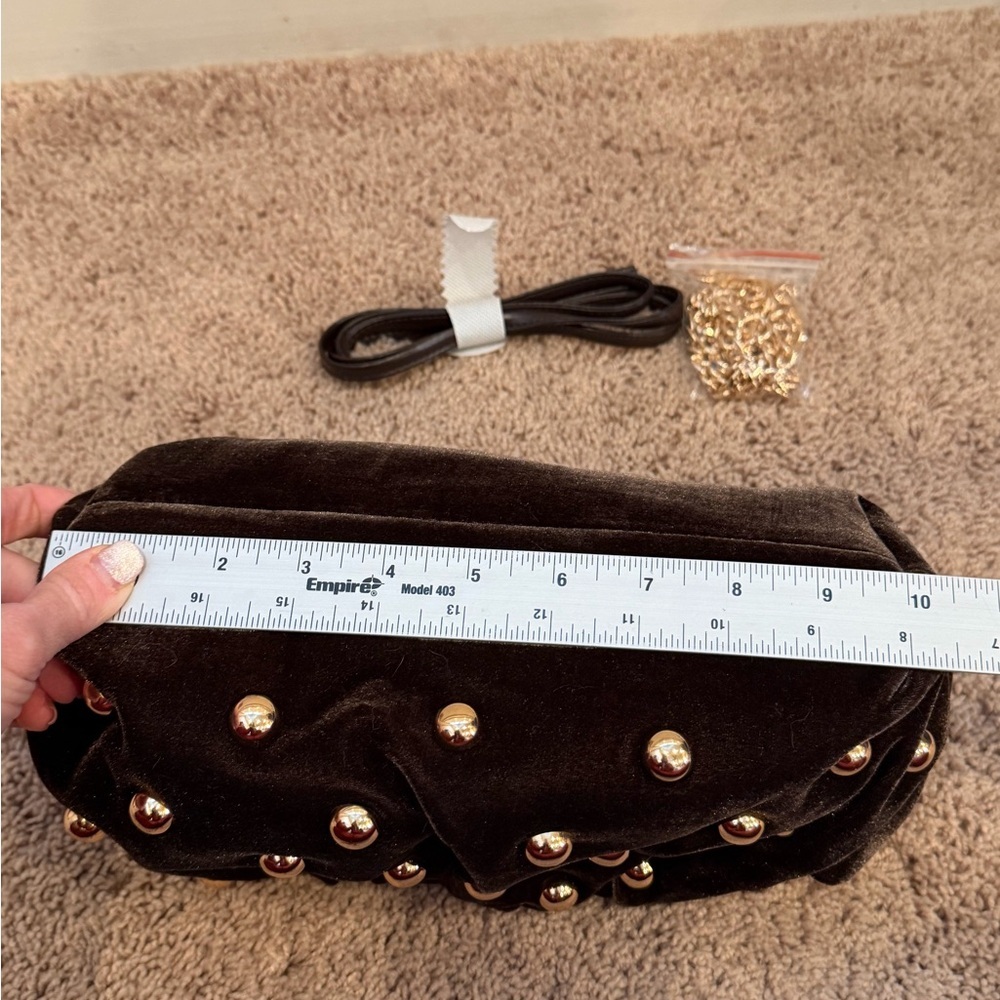 NWT new Anthropologie studded Velvet Clutch brown gold Gold crossbody purse bag - Picture 11 of 15